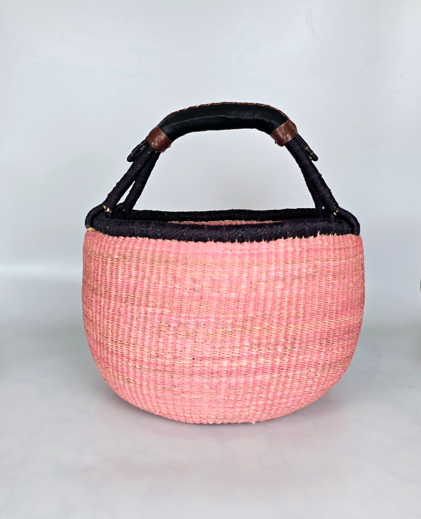 Baby Pink Round Bolga Shopper Basket