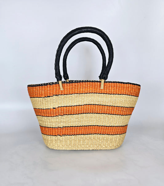 Natural Brown Open Weave Bolga Tote Beach Bag