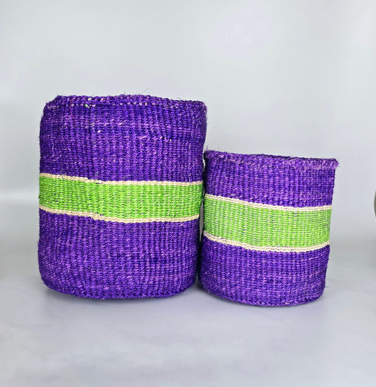 Panier en sisal tissé à la main violet et vert citron