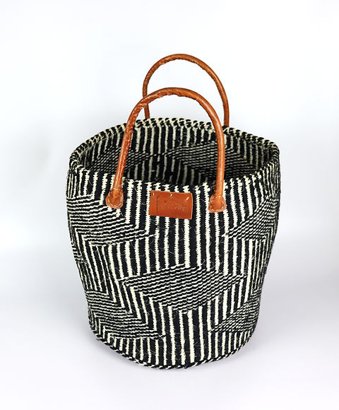 Black & Cream Geometric Handwoven Sisal Basket