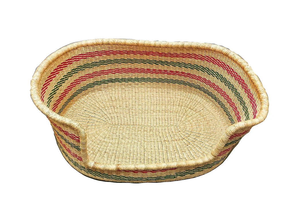 Pink, Green, Natural Brown Woven Dog Pet Basket