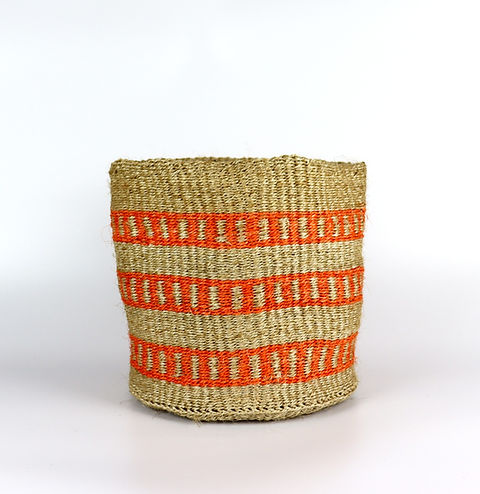 Orange Stripes and Natural Brown Handwoven Sisal Basket