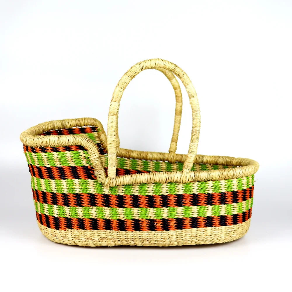 SHIMAYA - Orange, Lime Green, Natural Brown Doll Moses Basket