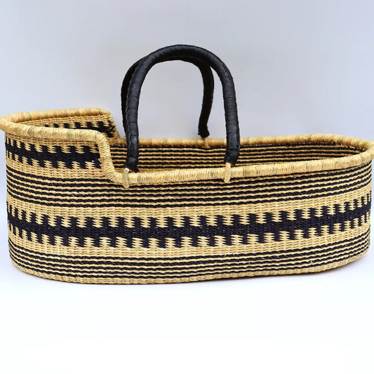 Black, Natural Brown Woven Moses Basket