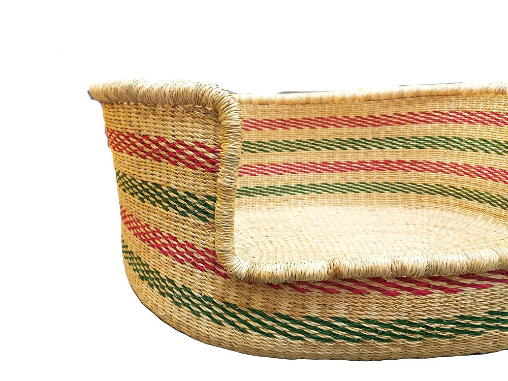 Pink, Green, Natural Brown Woven Dog Pet Basket