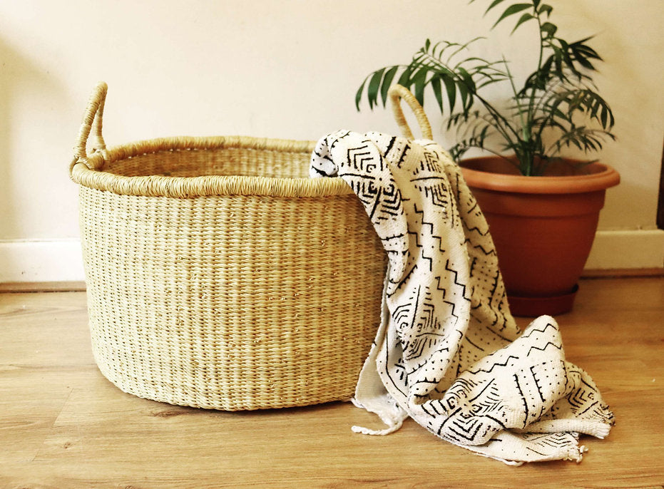 Natural Brown Round Laundry Log basket