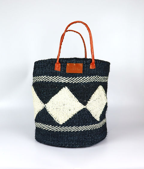 Black & Cream Diamond, Handwoven Sisal Basket