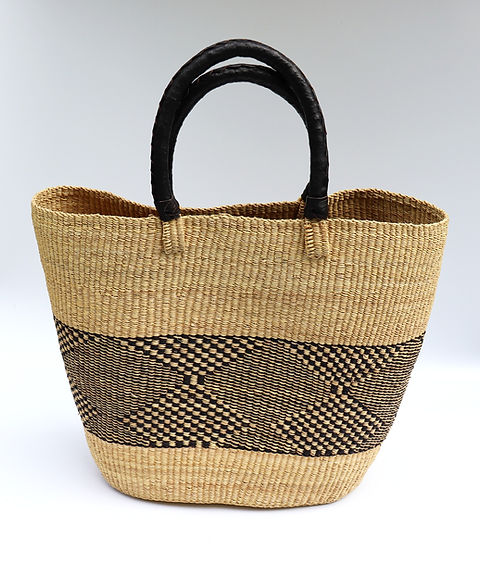 Natural Brown, Black Open Weave Bolga Tote Bag