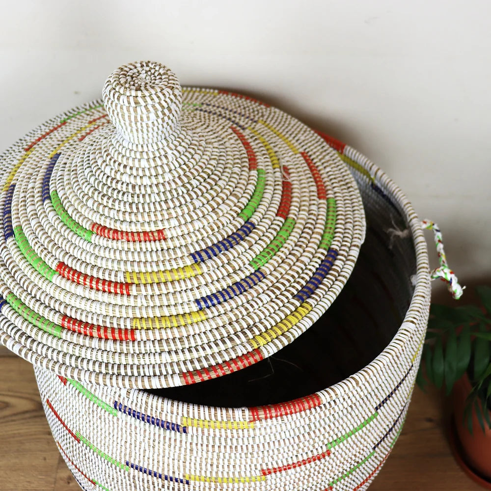 White, Rainbow Stripes Ali Baba Laundry Basket