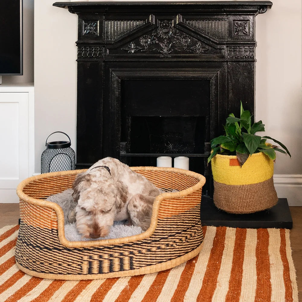 yellow, Black, Natural Brown Woven Dog Pet Basket