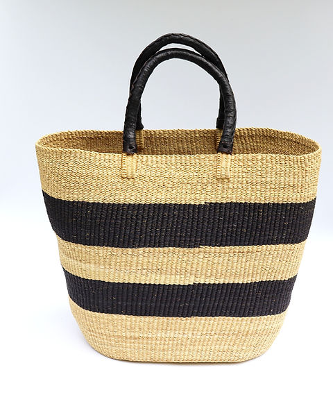 Black & Natural Brown Stripes Open Weave Bolga Tote Bag