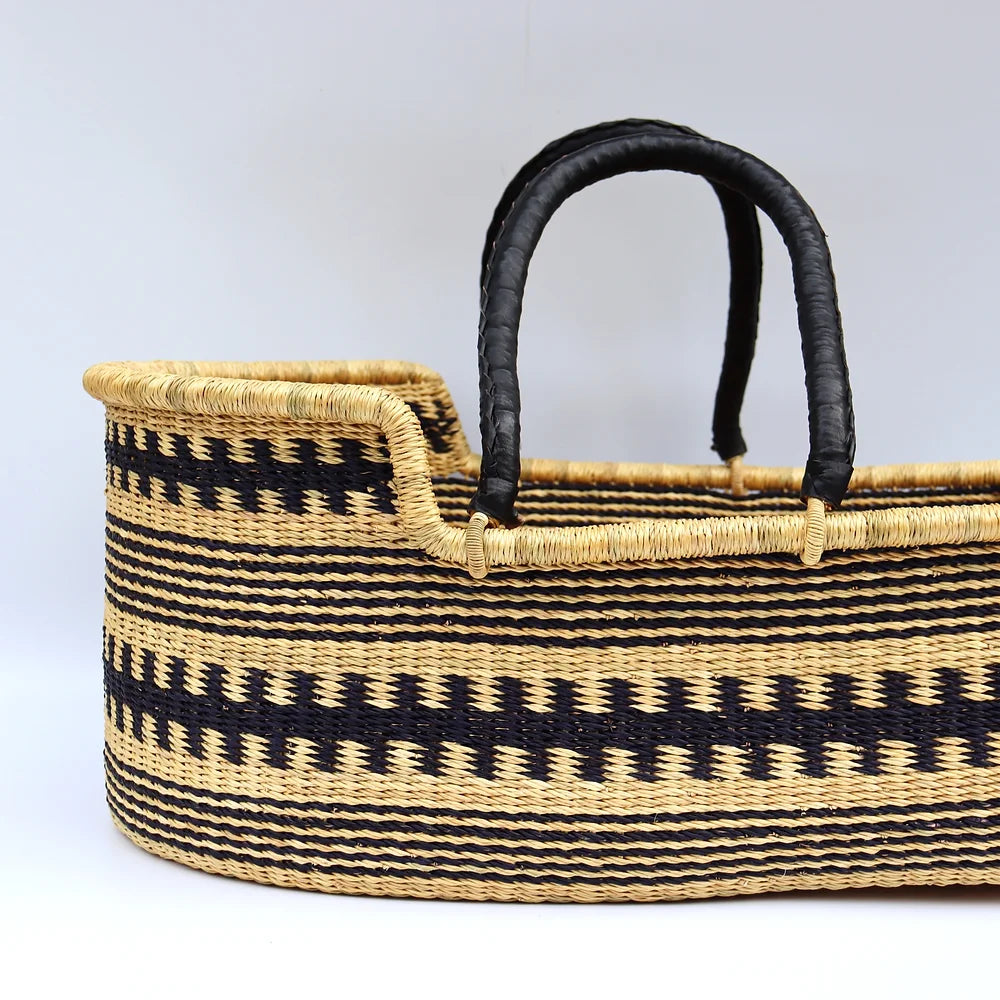 Black, Natural Brown Woven Moses Basket