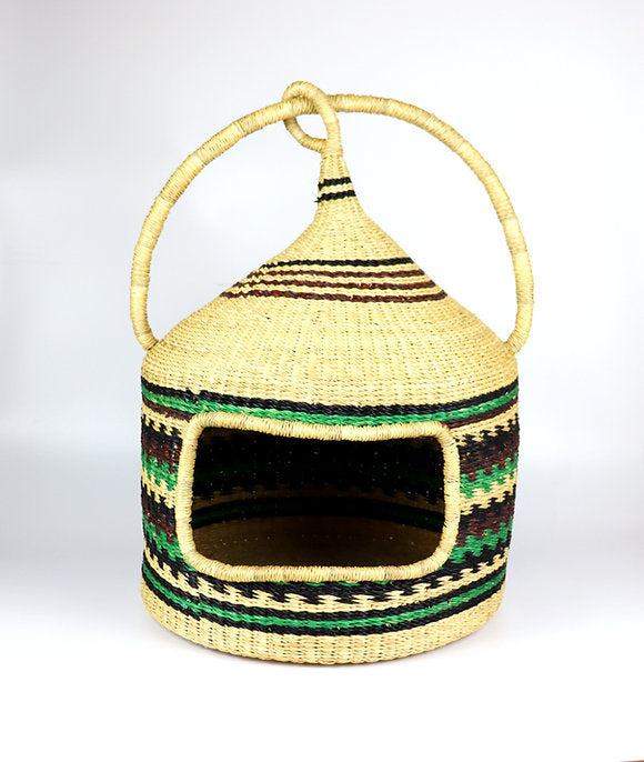 Green, Brown, Black Handwoven Cat Basket