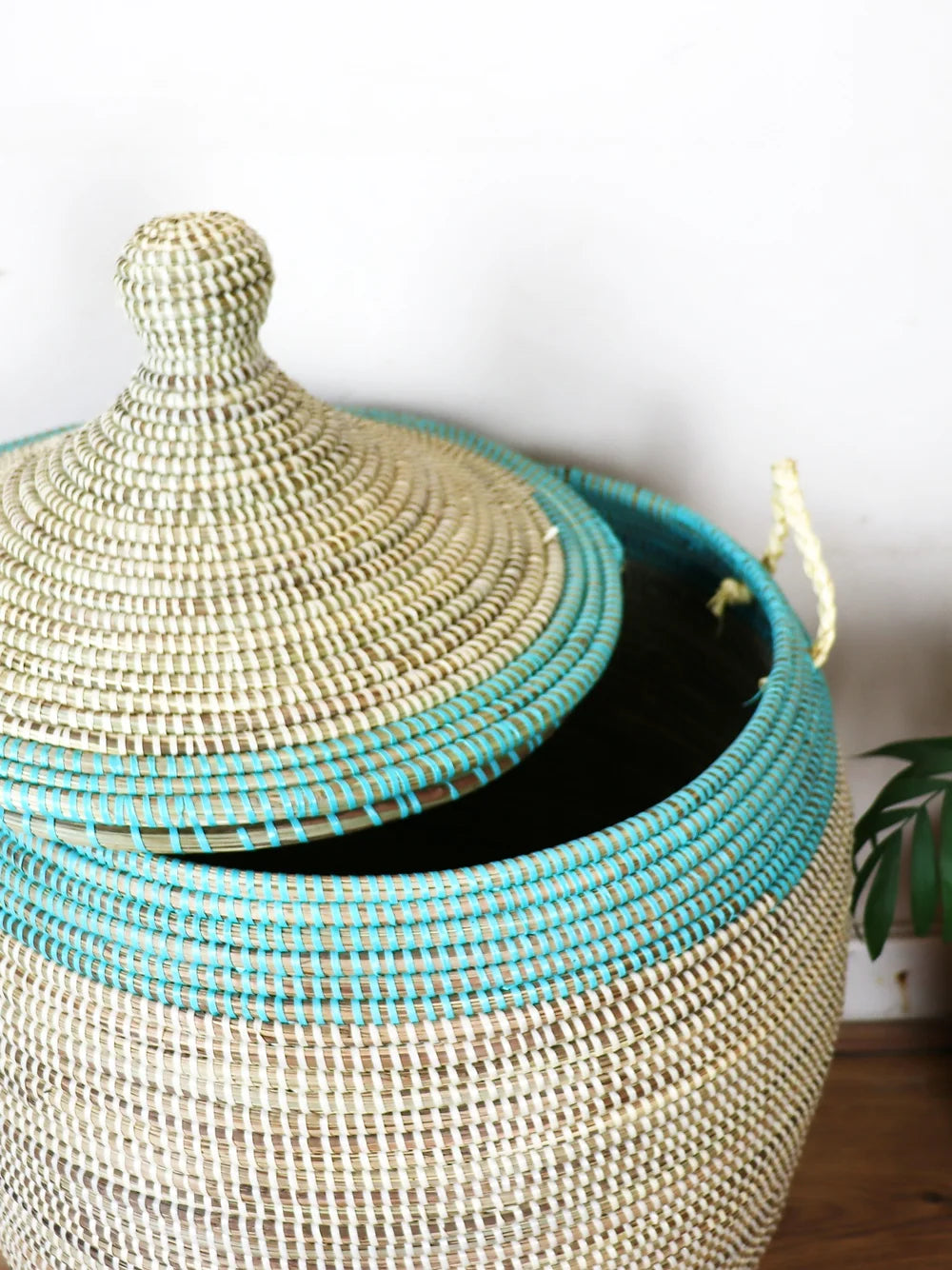 Turquoise and Cream Ali Baba Laundry Basket