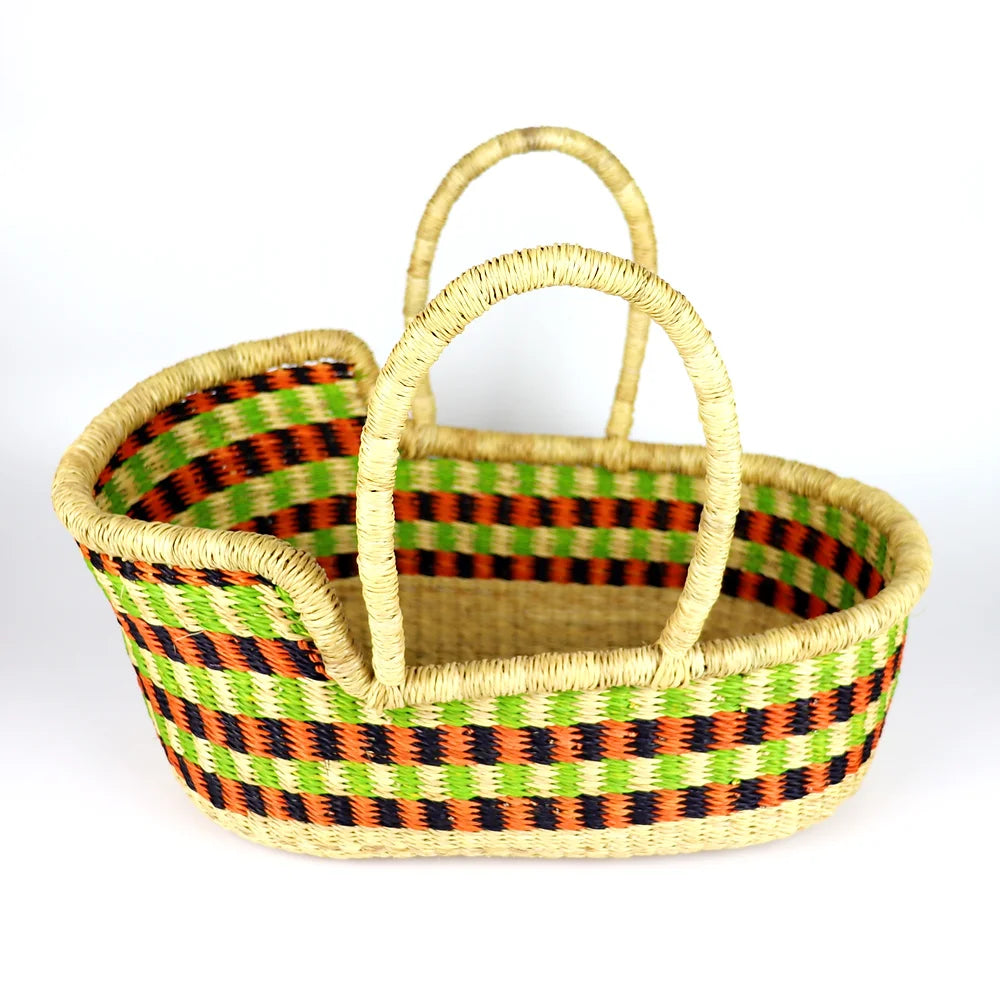 SHIMAYA - Orange, Lime Green, Natural Brown Doll Moses Basket