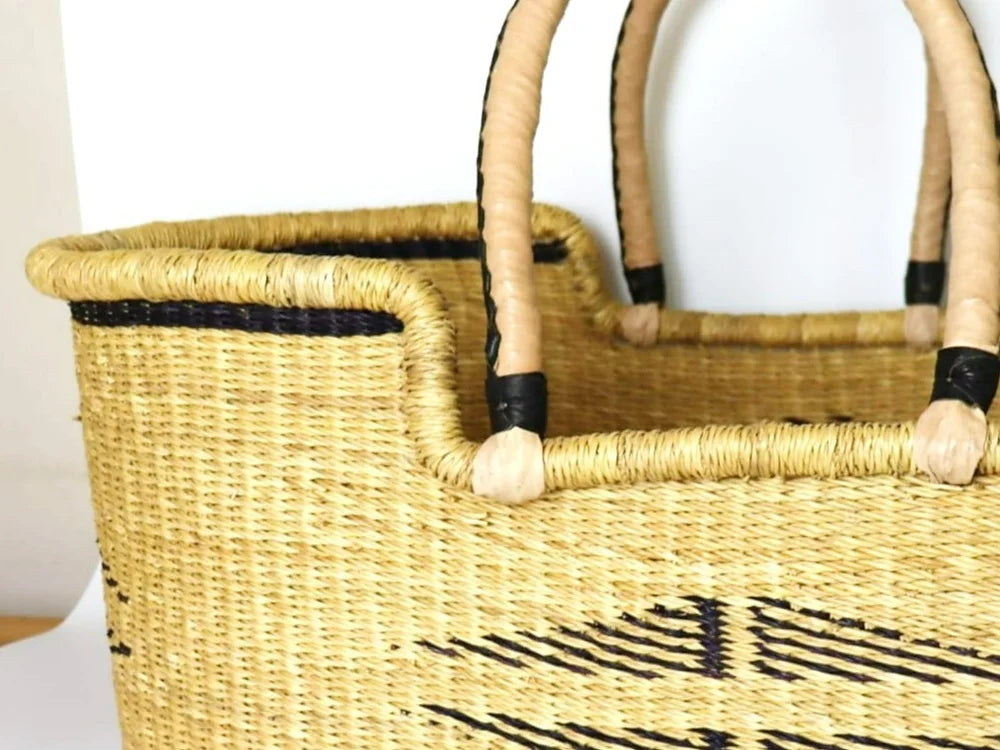 Woven Moses Basket with Leather handles