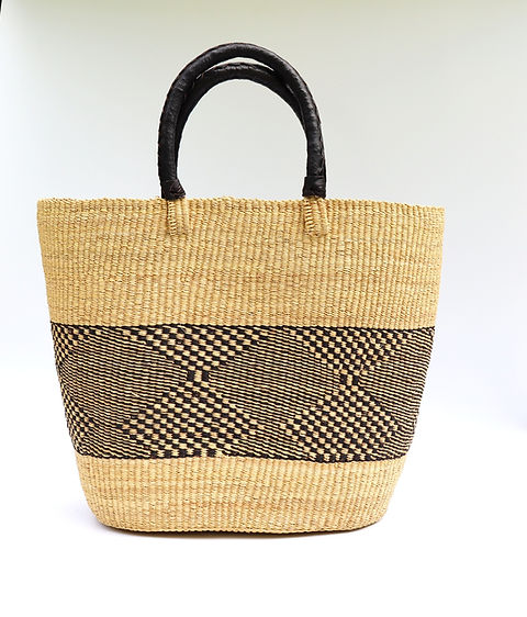 Natural Brown, Black Open Weave Bolga Tote Bag