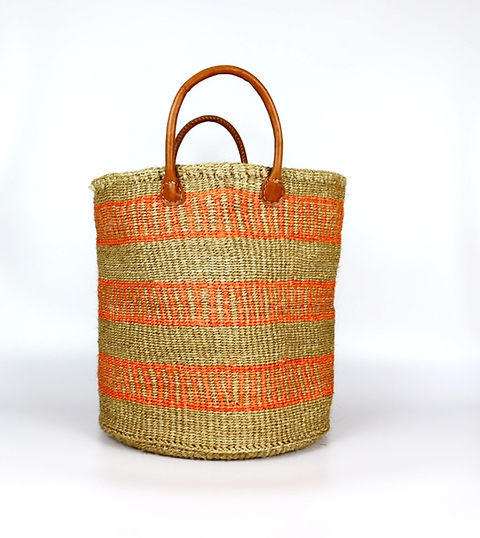 Panier en sisal tissé à la main à rayures orange et marron naturel