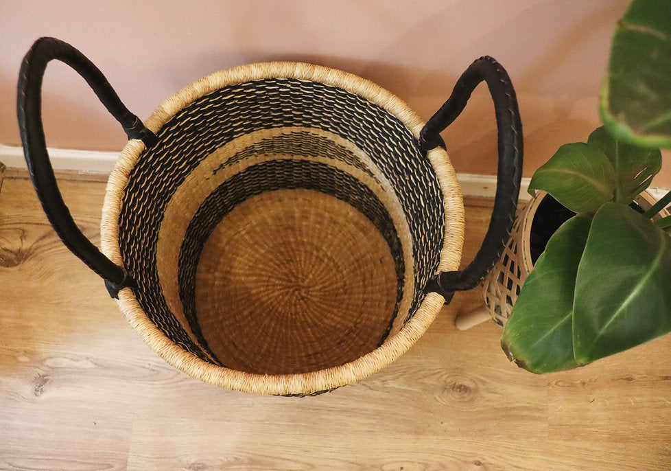 Black, Natural Brown Round Laundry Log basket