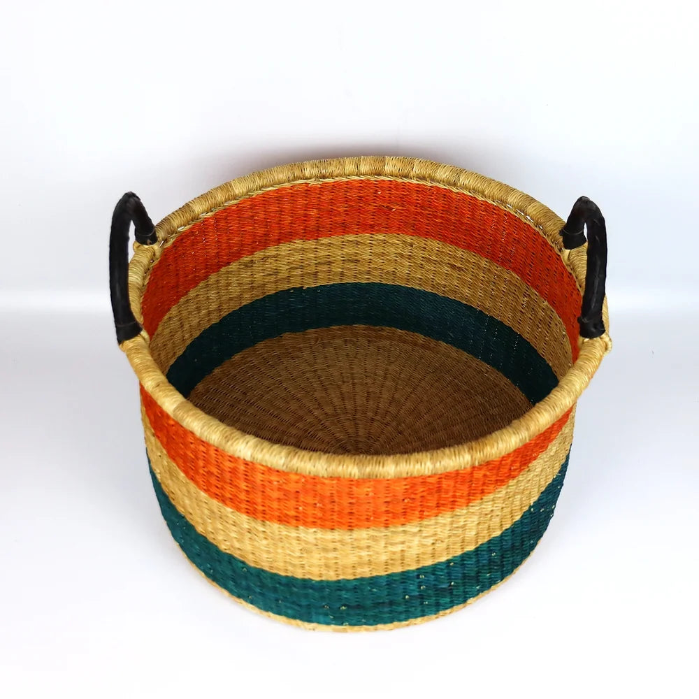 Orange, Till, Natural Brown Round Laundry Log basket