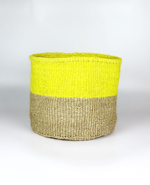 Yellow and Natural Brown Handwoven Sisal Basket