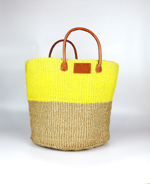 Grand panier à linge en sisal jaune et marron