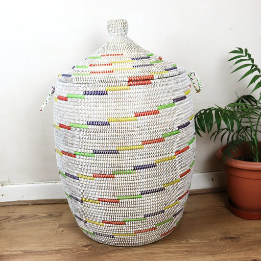 White, Rainbow Stripes Ali Baba Laundry Basket