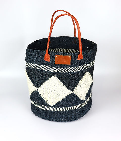 Black & Cream Diamond, Handwoven Sisal Basket