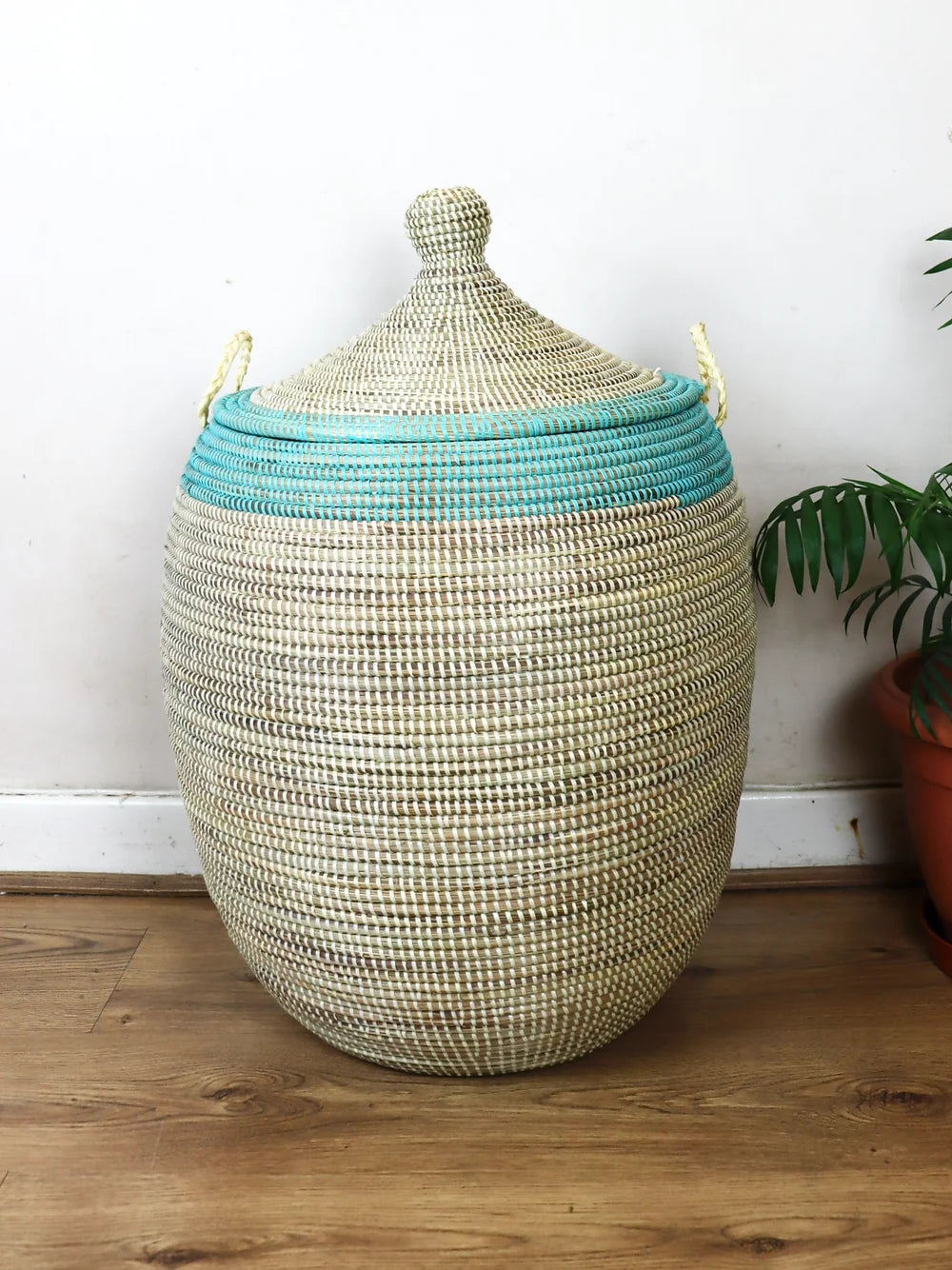 Turquoise and Cream Ali Baba Laundry Basket