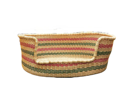 Pink, Green, Natural Brown Woven Dog Pet Basket