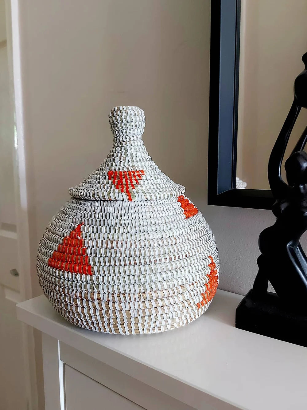 Woven Storage Basket Orange Triangle Shapes