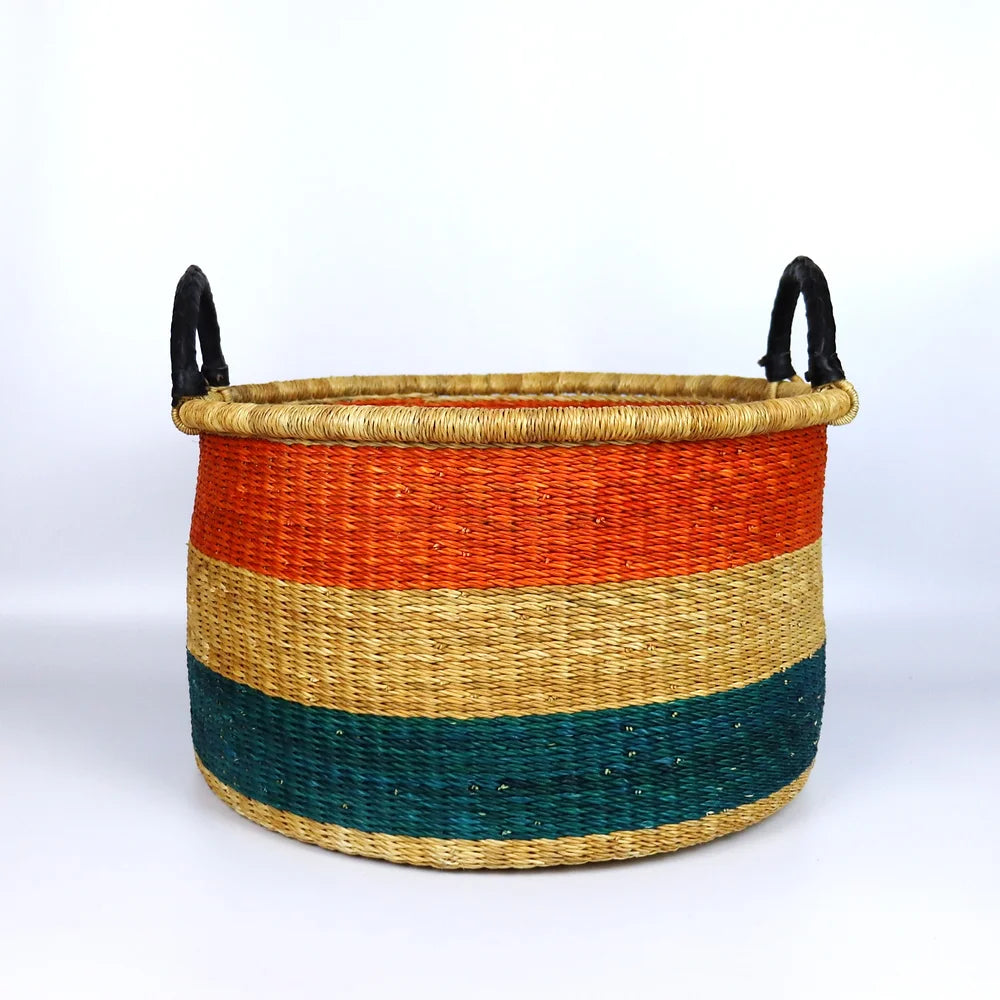 Orange, Till, Natural Brown Round Laundry Log basket