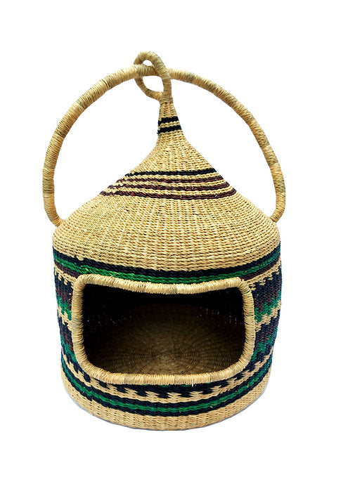 Green, Brown, Black Handwoven Cat Basket