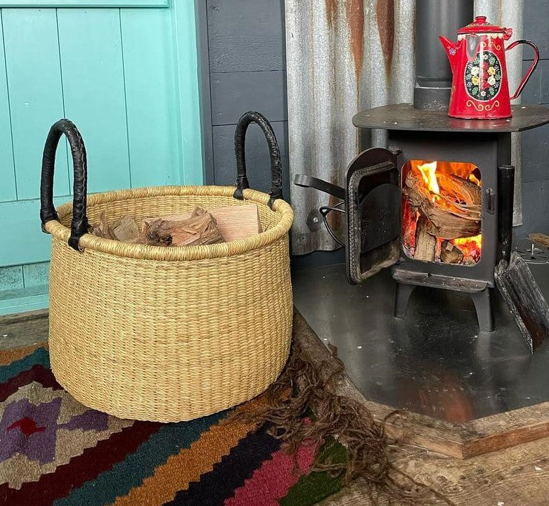 Natural Brown Round Laundry Log basket