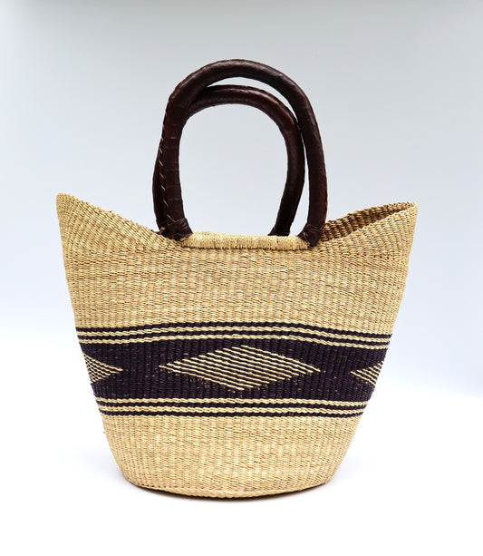 Natural Brown, Black Open Weave Bolga Tote Bag