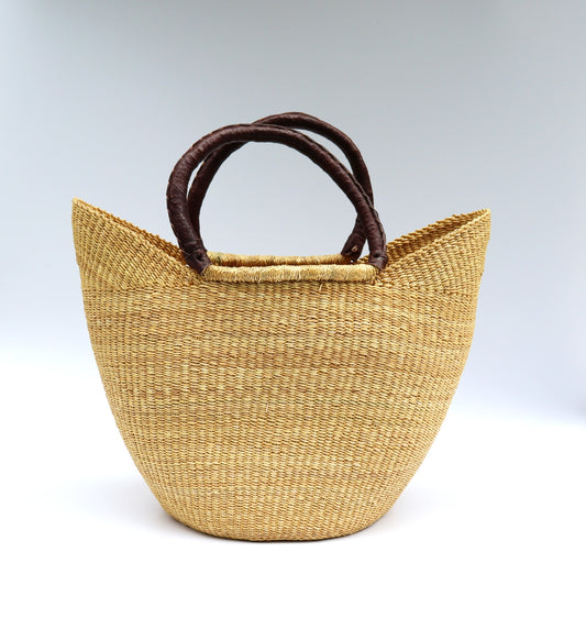 Natural Brown Open Weave Bolga Tote Beach Bag