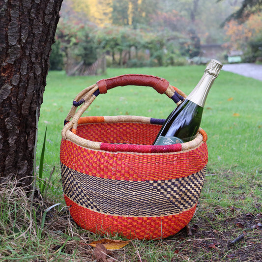 Red, Black Round Bolga Shopper Basket