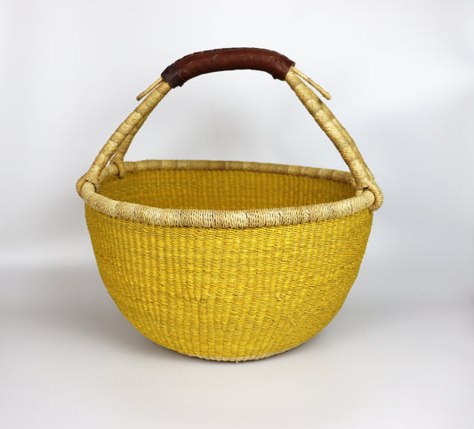 Yellow, Natural Brown Round Bolga Shopper Basket