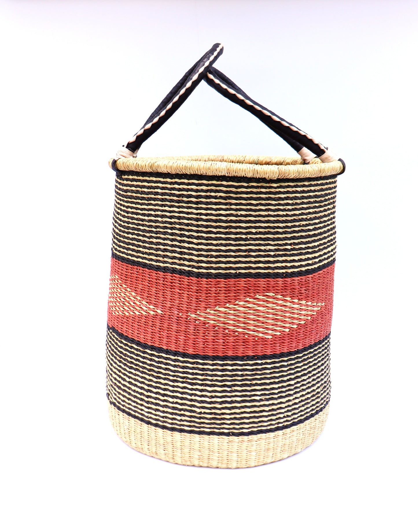 Red, Black, Natural Brown Round Laundry Log basket