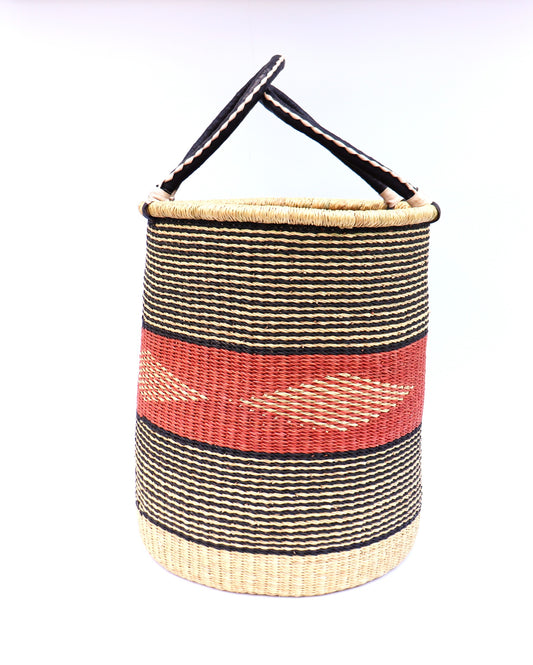 Red, Black, Natural Brown Round Laundry Log basket