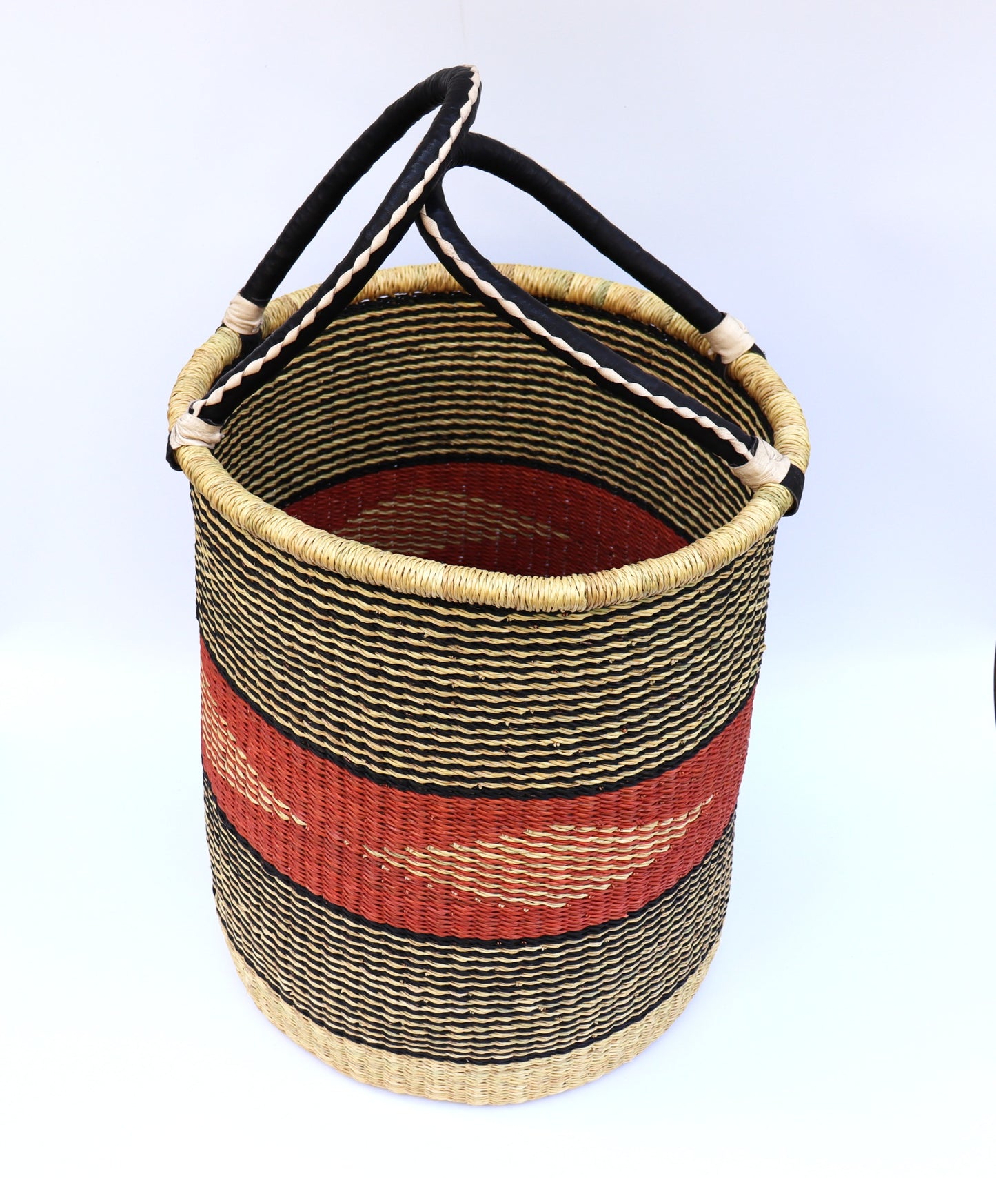 Red, Black, Natural Brown Round Laundry Log basket