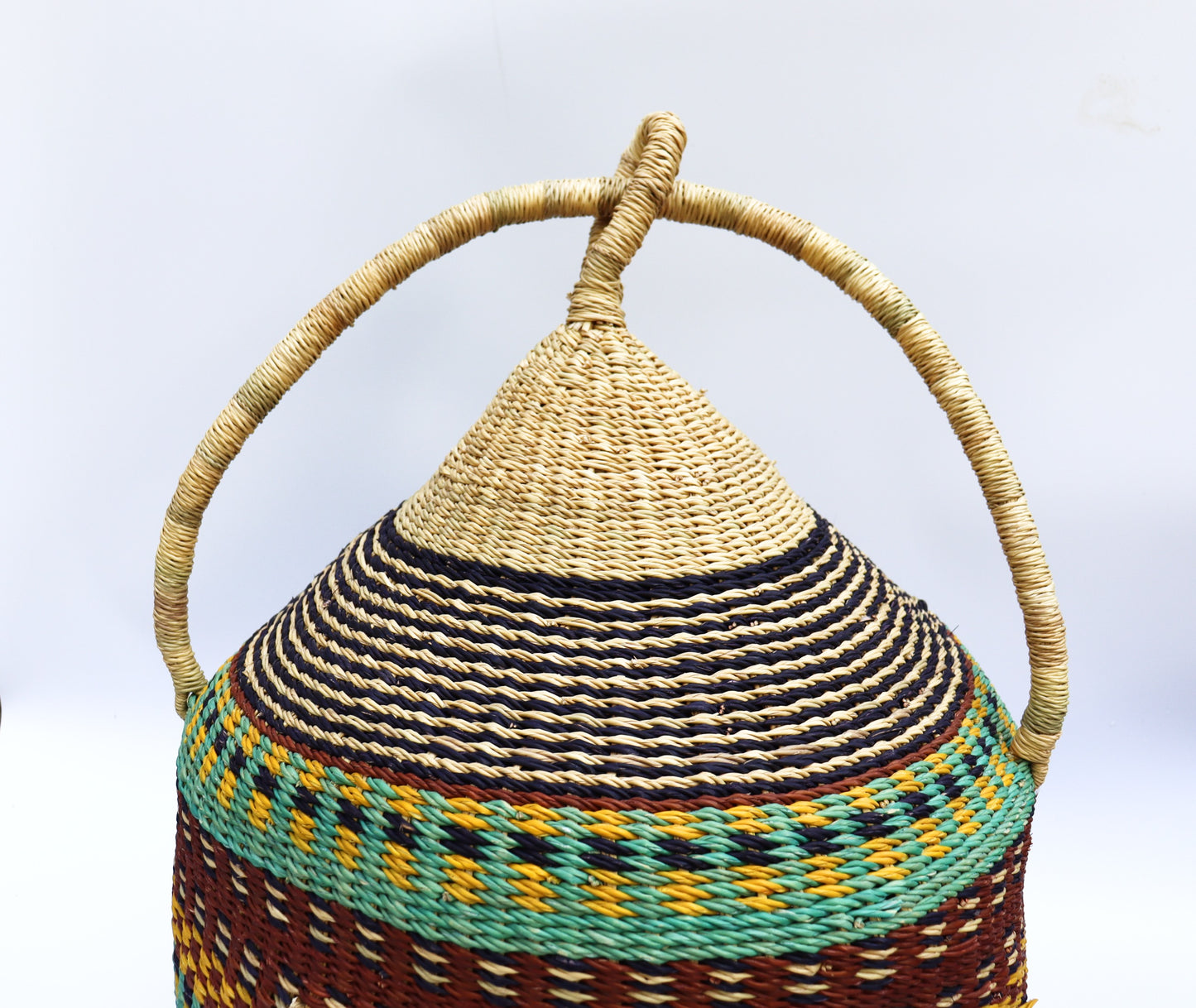 Brown, Yellow, Turquoise Handwoven Cat Basket