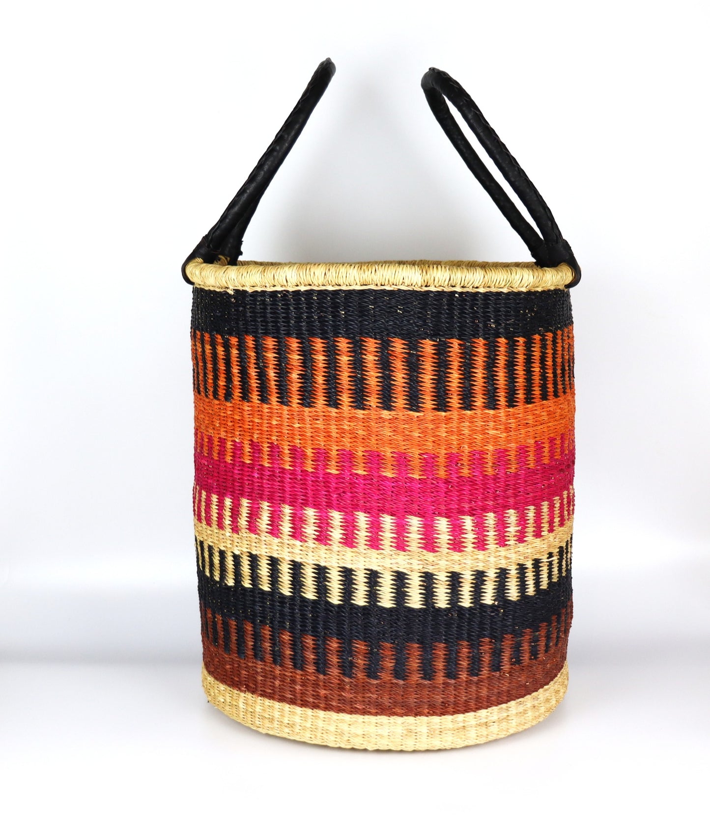 Black, Orange, Fuchsia, Natural Brown Round Laundry Log basket