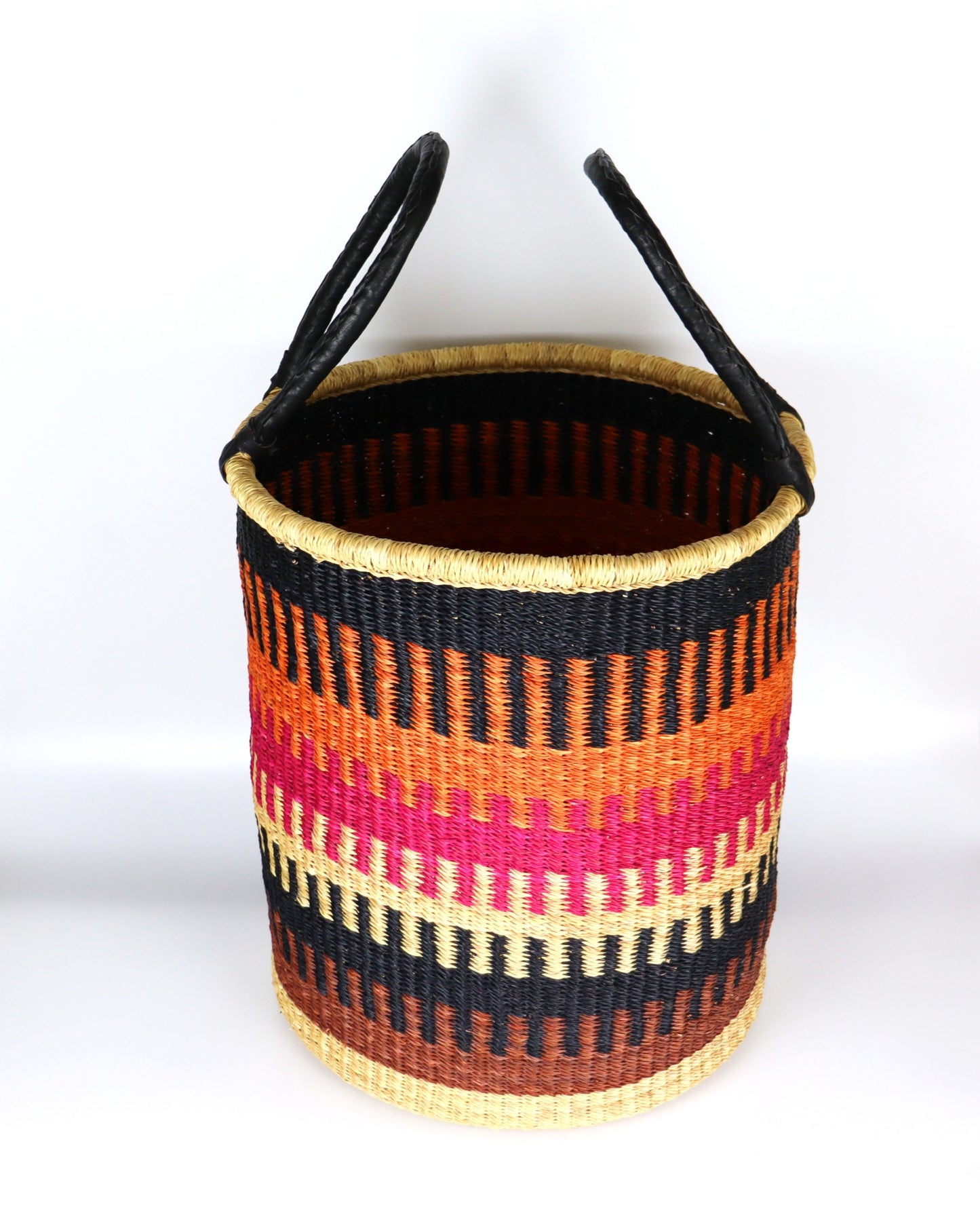 Black, Orange, Fuchsia, Natural Brown Round Laundry Log basket