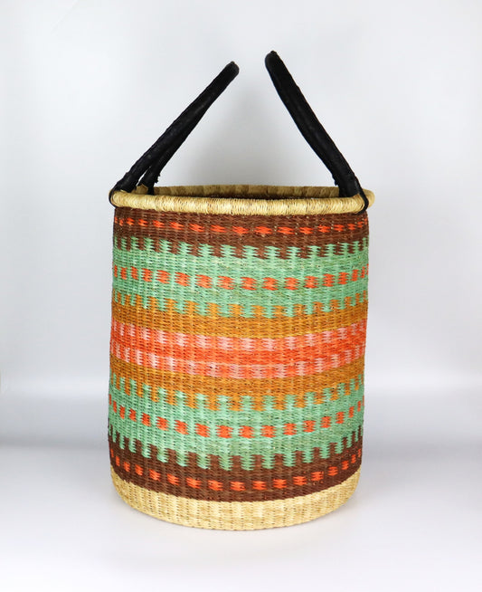 Brown, Turquoise, Pink Natural Brown Round Laundry Log basket