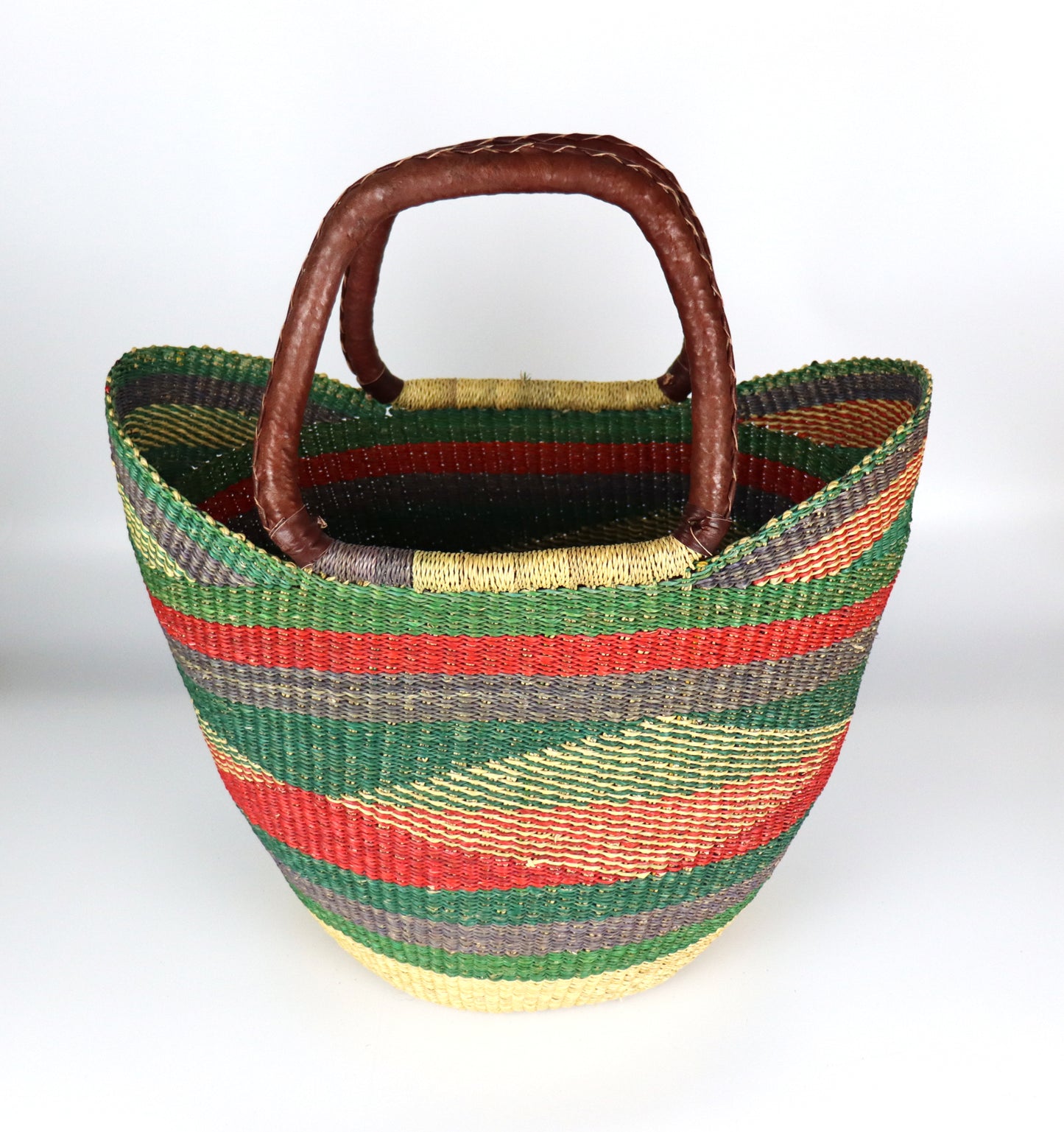 Sac de plage fourre-tout en tissage ouvert vert citron, violet, rouge et marron naturel