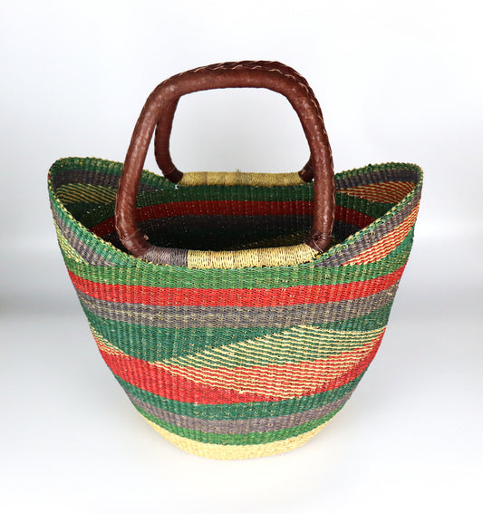 Sac de plage fourre-tout en tissage ouvert vert citron, violet, rouge et marron naturel