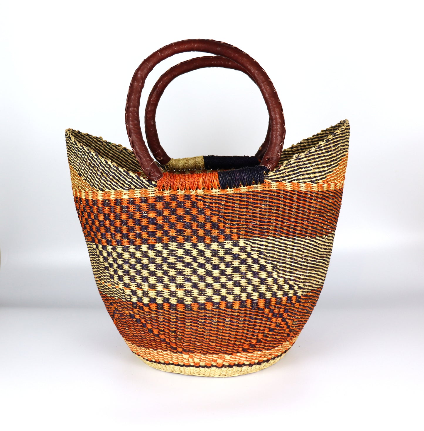 Orange, Natural Brown Open Weave Tote Beach Bag