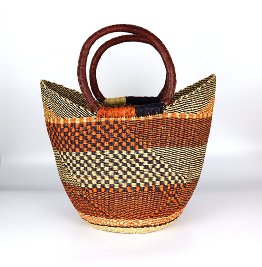 Orange, Natural Brown Open Weave Tote Beach Bag