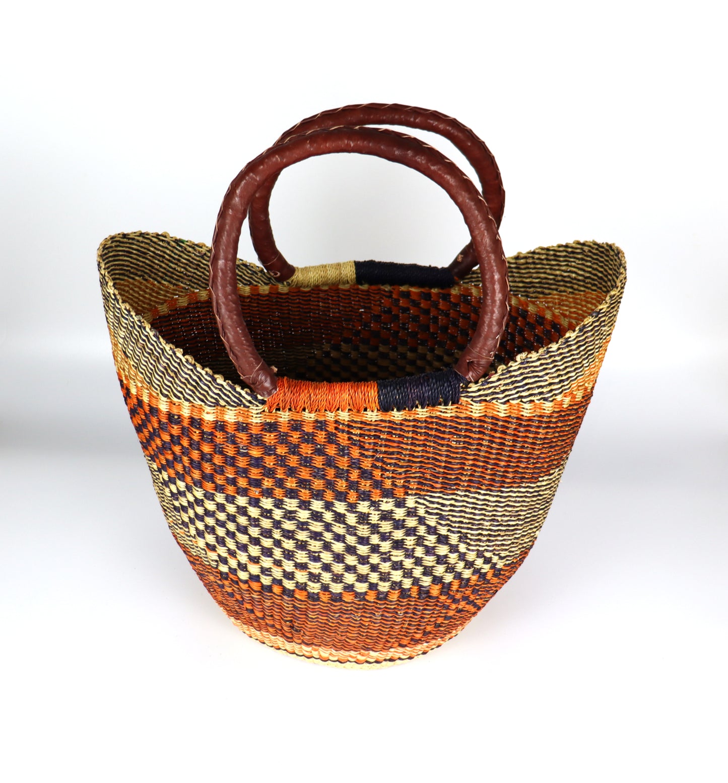 Orange, Natural Brown Open Weave Tote Beach Bag